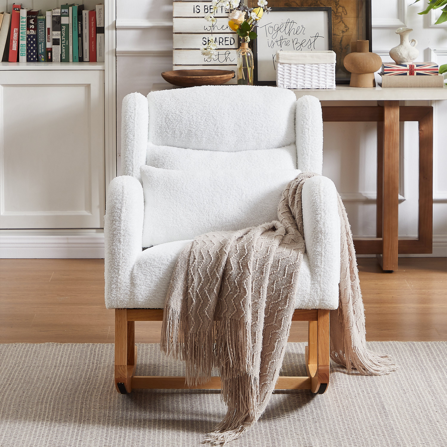 27.2"W Modern Accent High Backrest Living Room Lounge Arm Rocking Chair, Two Side Pocket