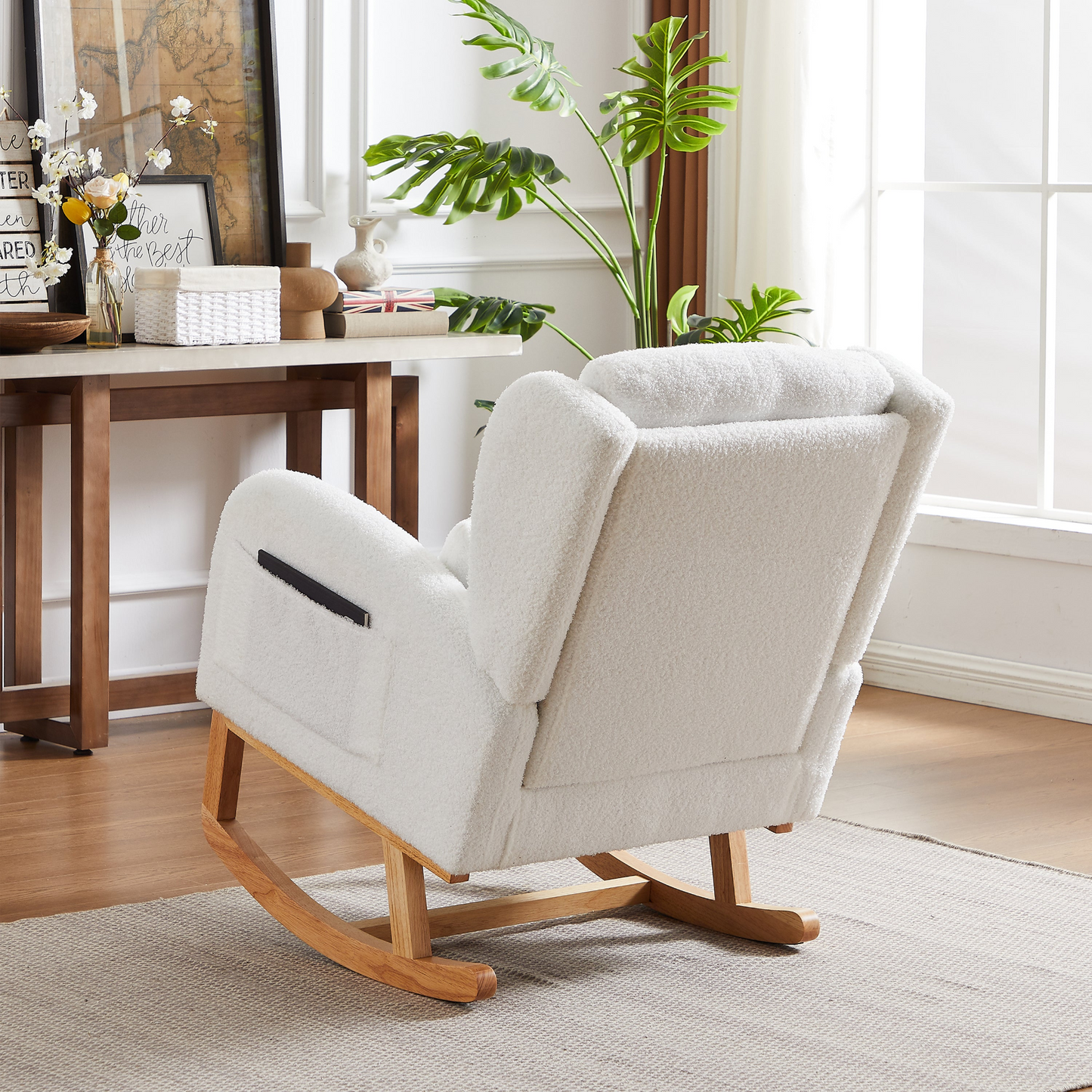 27.2"W Modern Accent High Backrest Living Room Lounge Arm Rocking Chair, Two Side Pocket
