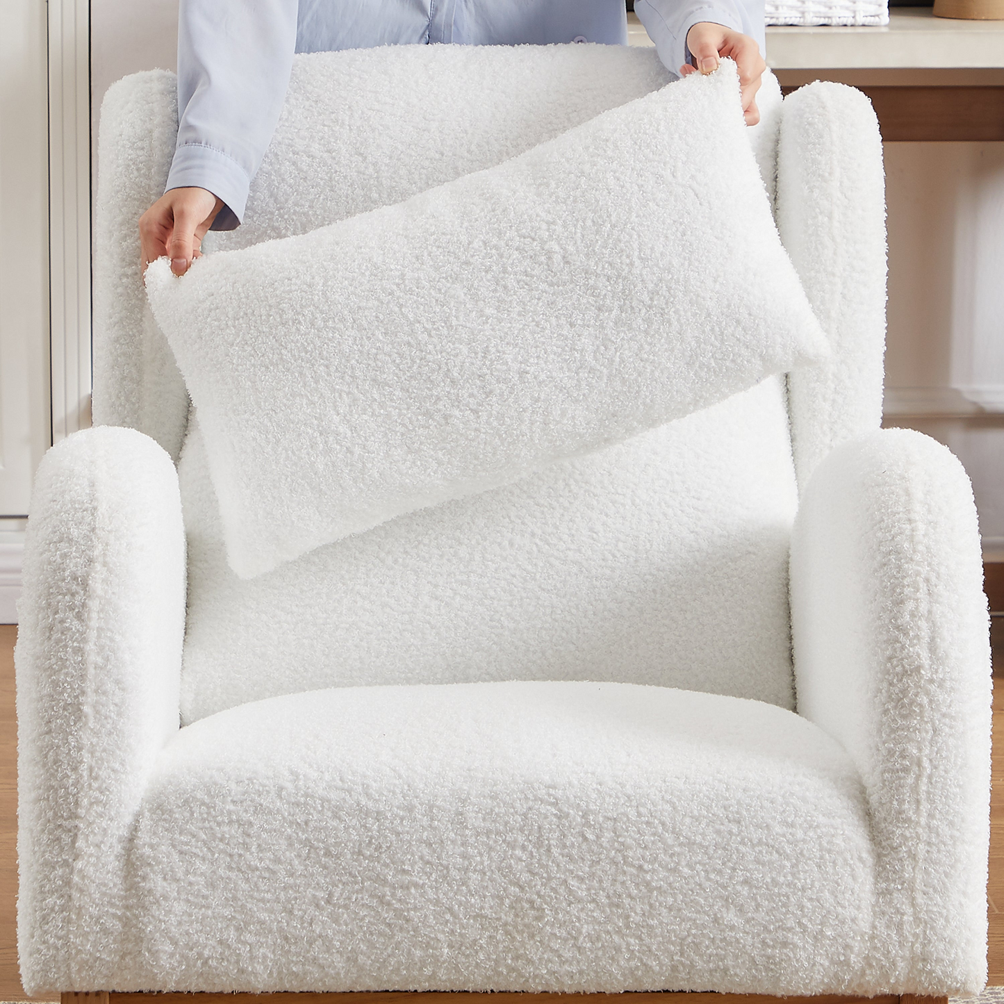 27.2"W Modern Accent High Backrest Living Room Lounge Arm Rocking Chair, Two Side Pocket