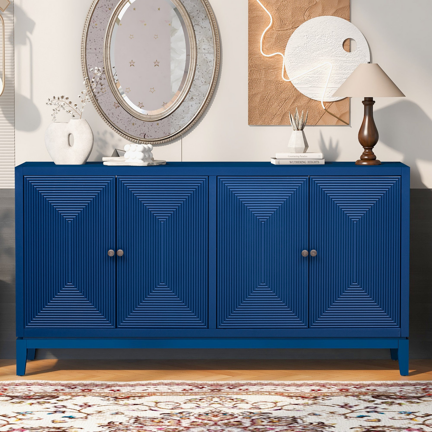 Sleek Storage Cabinet Sideboard Buffet with Vertical Line Design,Suitable for Study,Entrance and Living Room