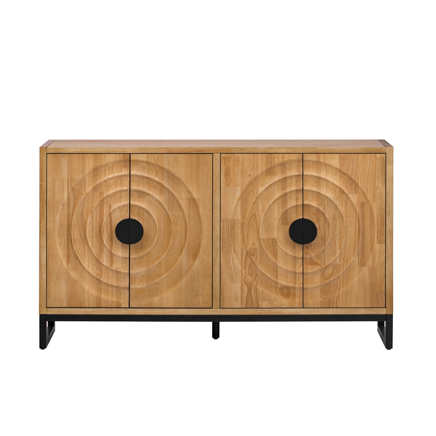 Storage Cabinet Sideboard Wooden Cabinet with Stunning Water Wave Door Design, Rubberwood Veneer and Adjustable Shelves,Suitable for Living Rooms, Entrance and Study Rooms