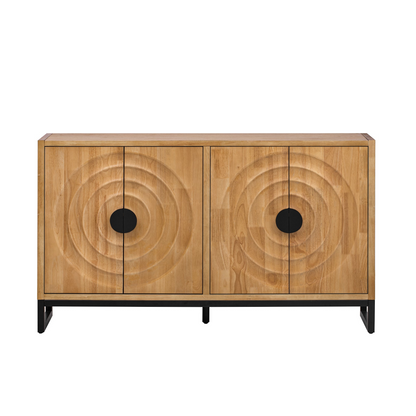 Storage Cabinet Sideboard Wooden Cabinet with Stunning Water Wave Door Design, Rubberwood Veneer and Adjustable Shelves,Suitable for Living Rooms, Entrance and Study Rooms