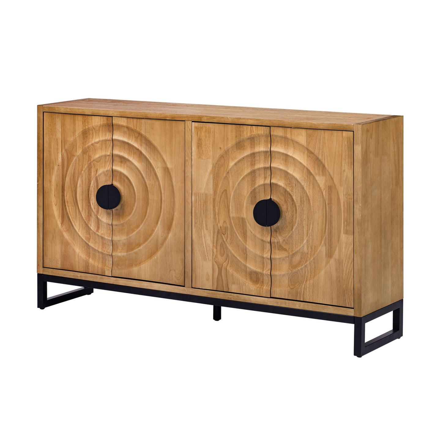 Storage Cabinet Sideboard Wooden Cabinet with Stunning Water Wave Door Design, Rubberwood Veneer and Adjustable Shelves,Suitable for Living Rooms, Entrance and Study Rooms