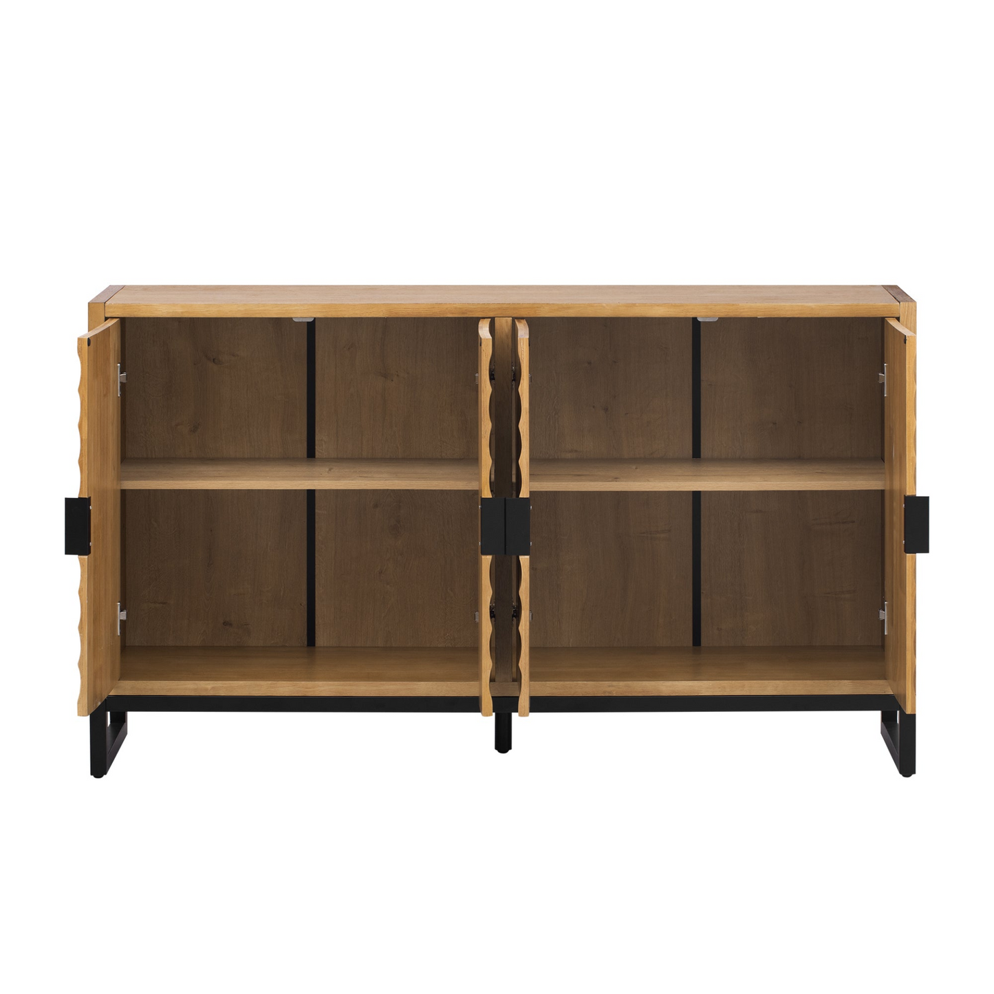 Storage Cabinet Sideboard Wooden Cabinet with Stunning Water Wave Door Design, Rubberwood Veneer and Adjustable Shelves,Suitable for Living Rooms, Entrance and Study Rooms
