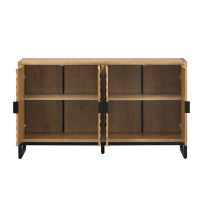 Storage Cabinet Sideboard Wooden Cabinet with Stunning Water Wave Door Design, Rubberwood Veneer and Adjustable Shelves,Suitable for Living Rooms, Entrance and Study Rooms