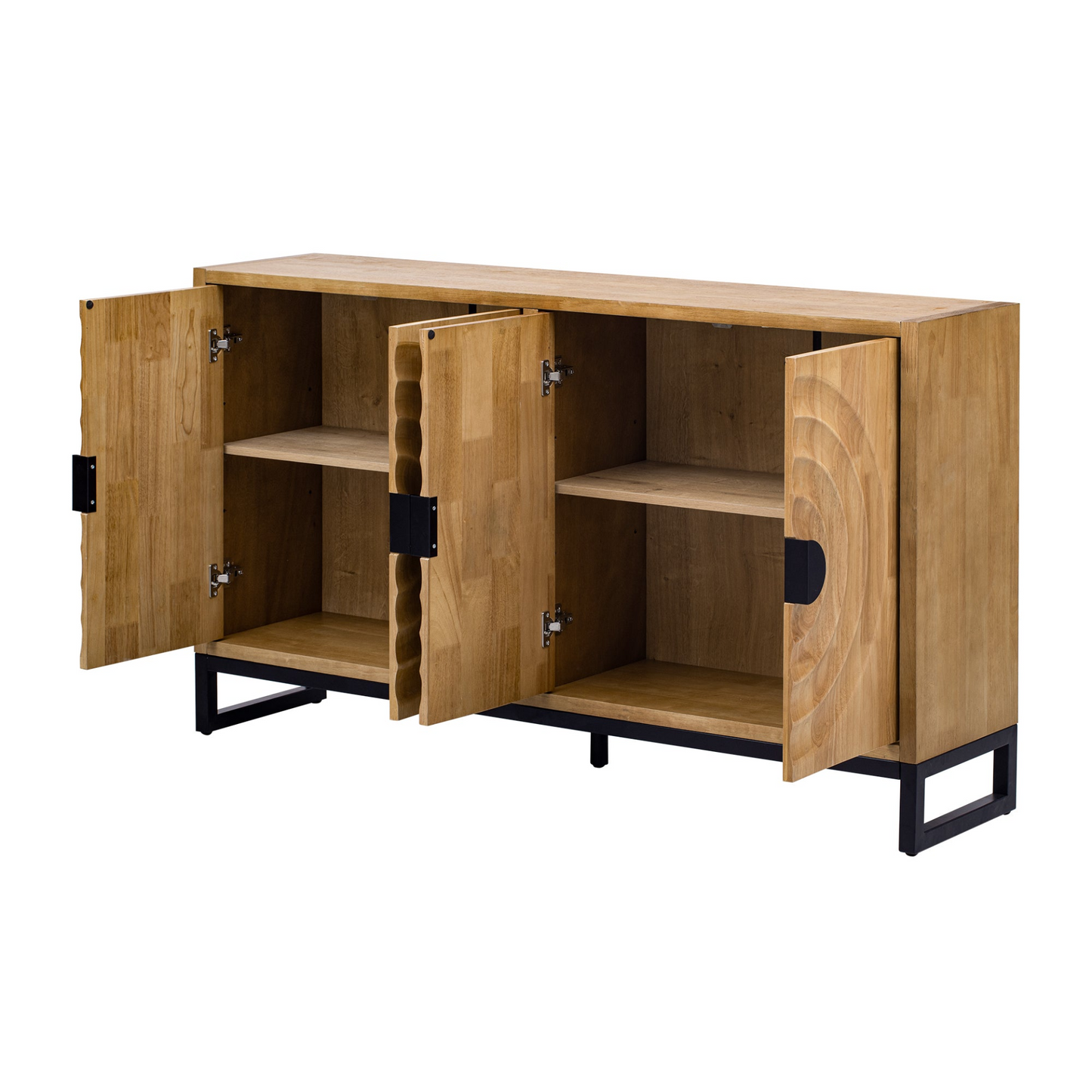 Storage Cabinet Sideboard Wooden Cabinet with Stunning Water Wave Door Design, Rubberwood Veneer and Adjustable Shelves,Suitable for Living Rooms, Entrance and Study Rooms