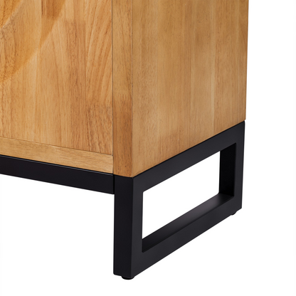 Storage Cabinet Sideboard Wooden Cabinet with Stunning Water Wave Door Design, Rubberwood Veneer and Adjustable Shelves,Suitable for Living Rooms, Entrance and Study Rooms