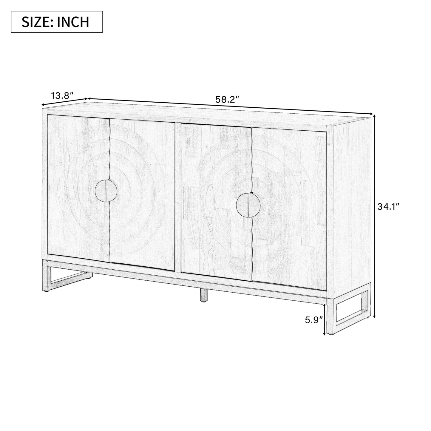 Storage Cabinet Sideboard Wooden Cabinet with Stunning Water Wave Door Design, Rubberwood Veneer and Adjustable Shelves,Suitable for Living Rooms, Entrance and Study Rooms