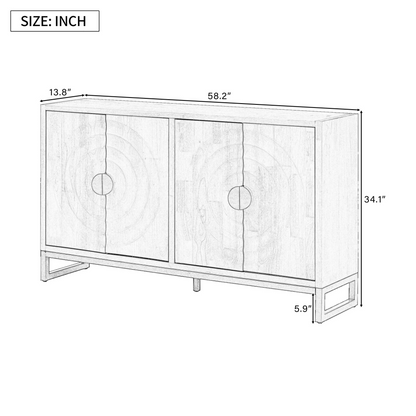 Storage Cabinet Sideboard Wooden Cabinet with Stunning Water Wave Door Design, Rubberwood Veneer and Adjustable Shelves,Suitable for Living Rooms, Entrance and Study Rooms