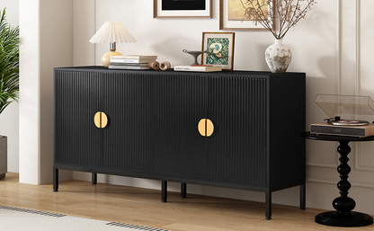 Exquisite Vertical-Striped Four-Door Sideboard with Sturdy Metal Legs and Semi-Circular Handles, Suitable for Study, Entryway and Living Room