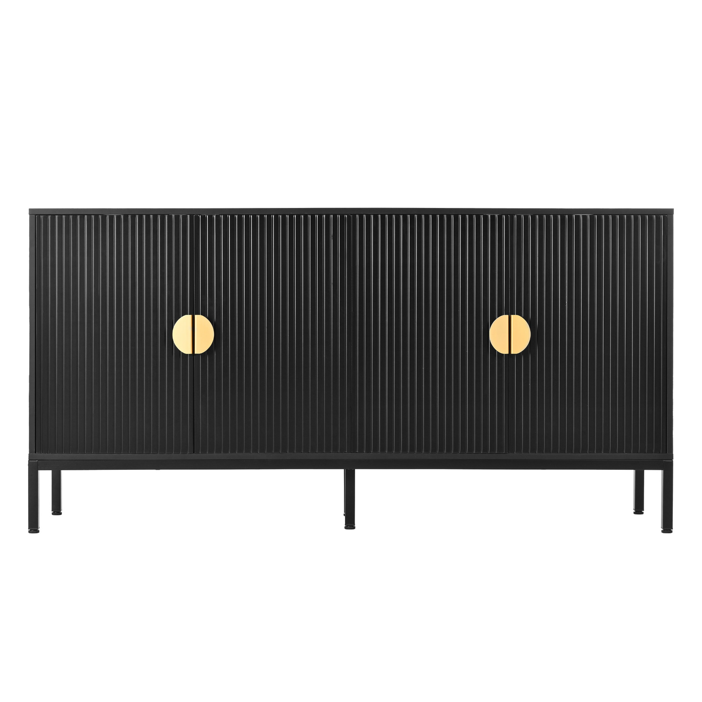 Exquisite Vertical-Striped Four-Door Sideboard with Sturdy Metal Legs and Semi-Circular Handles, Suitable for Study, Entryway and Living Room