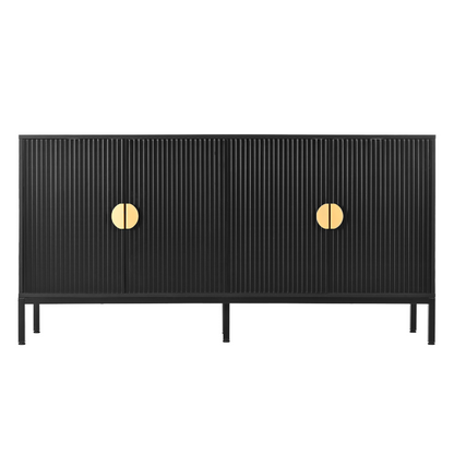 Exquisite Vertical-Striped Four-Door Sideboard with Sturdy Metal Legs and Semi-Circular Handles, Suitable for Study, Entryway and Living Room