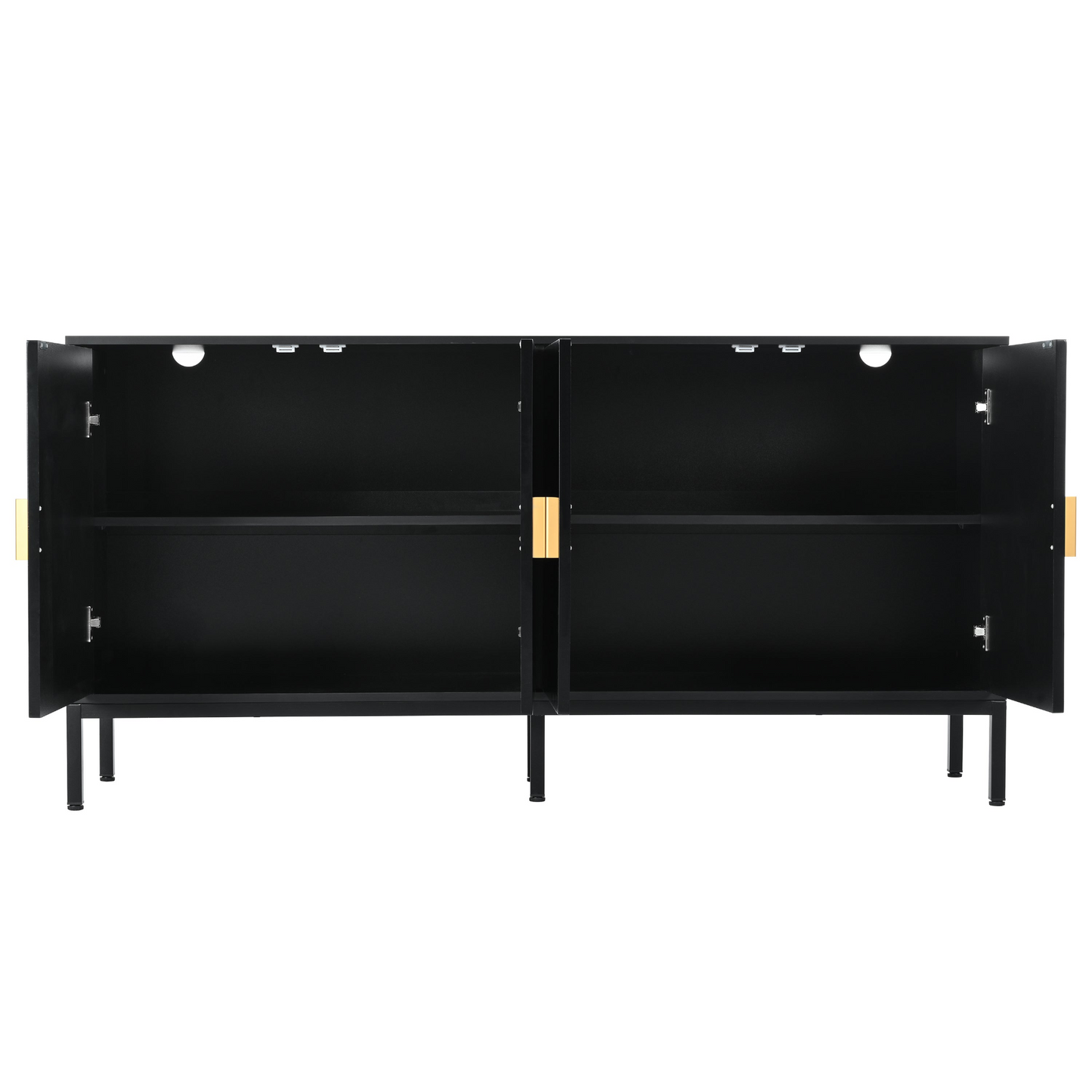 Exquisite Vertical-Striped Four-Door Sideboard with Sturdy Metal Legs and Semi-Circular Handles, Suitable for Study, Entryway and Living Room