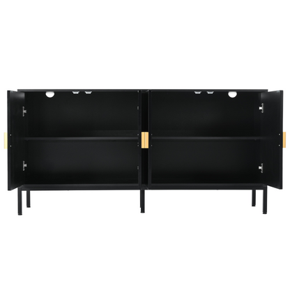 Exquisite Vertical-Striped Four-Door Sideboard with Sturdy Metal Legs and Semi-Circular Handles, Suitable for Study, Entryway and Living Room