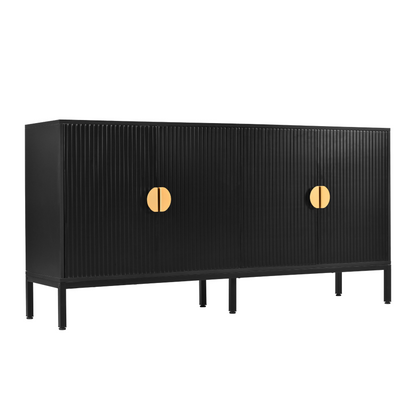 Exquisite Vertical-Striped Four-Door Sideboard with Sturdy Metal Legs and Semi-Circular Handles, Suitable for Study, Entryway and Living Room