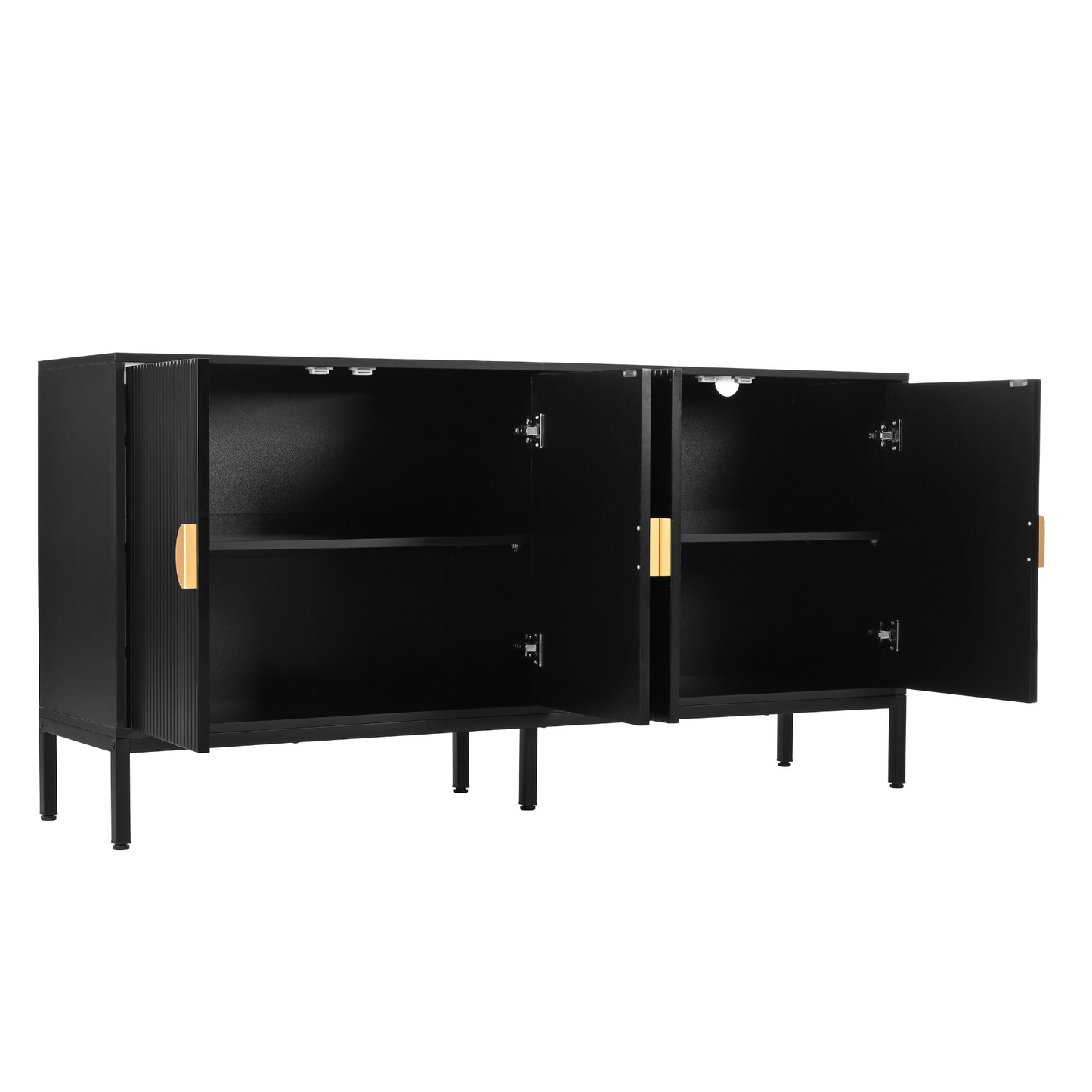 Exquisite Vertical-Striped Four-Door Sideboard with Sturdy Metal Legs and Semi-Circular Handles, Suitable for Study, Entryway and Living Room