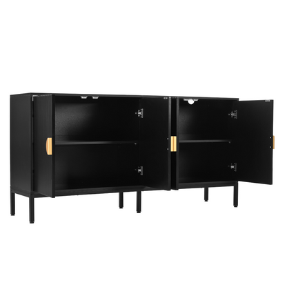 Exquisite Vertical-Striped Four-Door Sideboard with Sturdy Metal Legs and Semi-Circular Handles, Suitable for Study, Entryway and Living Room