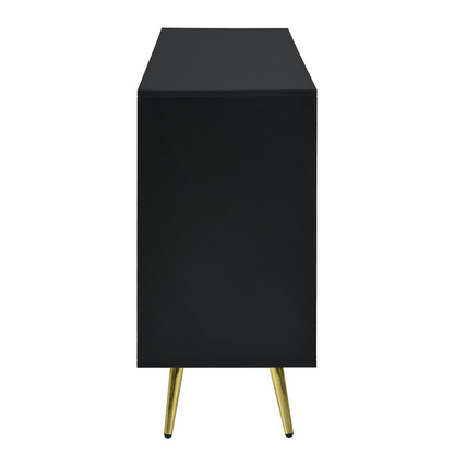 Exquisite Vertical-Striped Four-Door Sideboard with Sturdy Metal Legs and Semi-Circular Handles, Suitable for Study, Entryway and Living Room