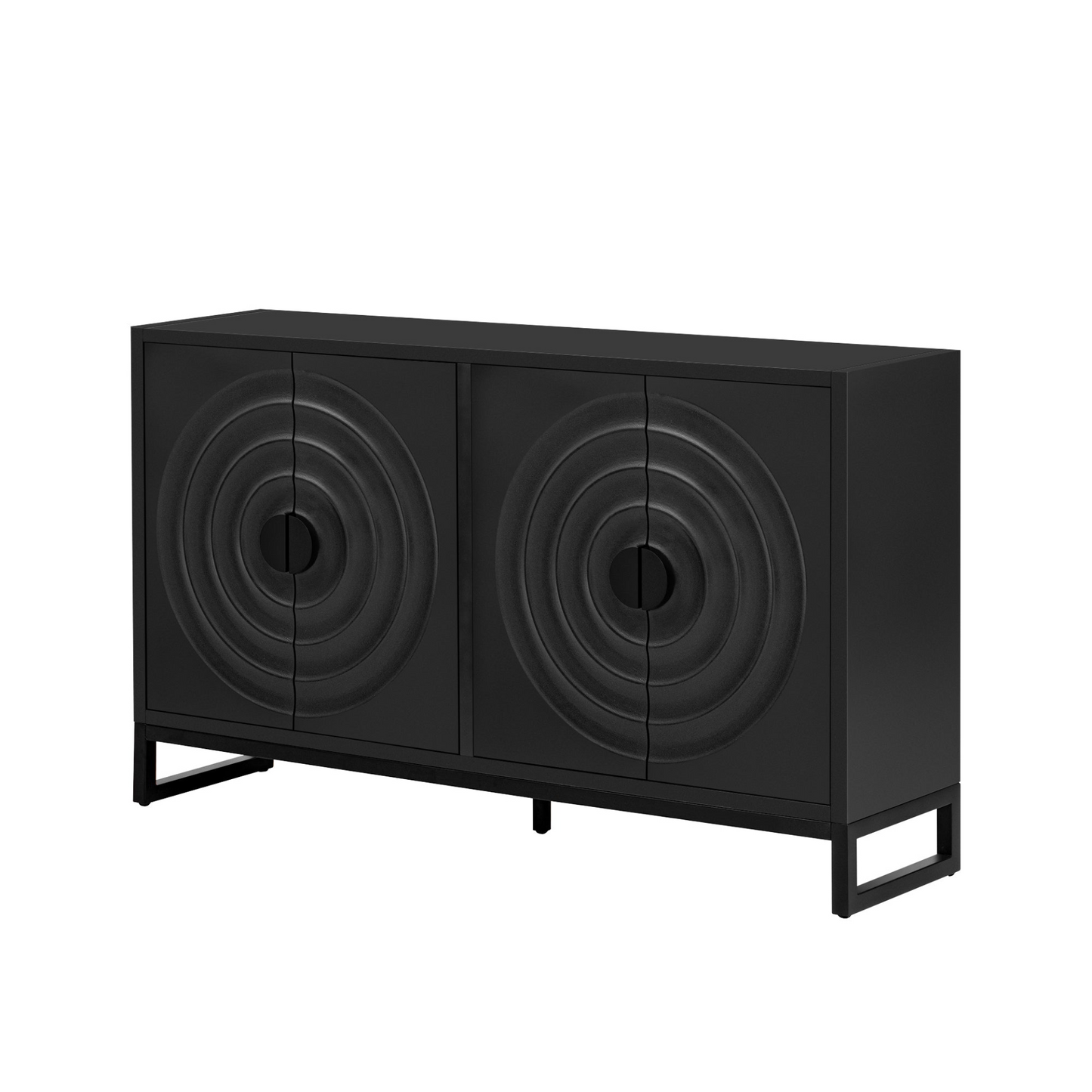 Storage Cabinet Sideboard Wooden Cabinet with Stunning Water Wave Door Design, Rubberwood Veneer and Adjustable Shelves,Suitable for Living Rooms, Entrance and Study Rooms