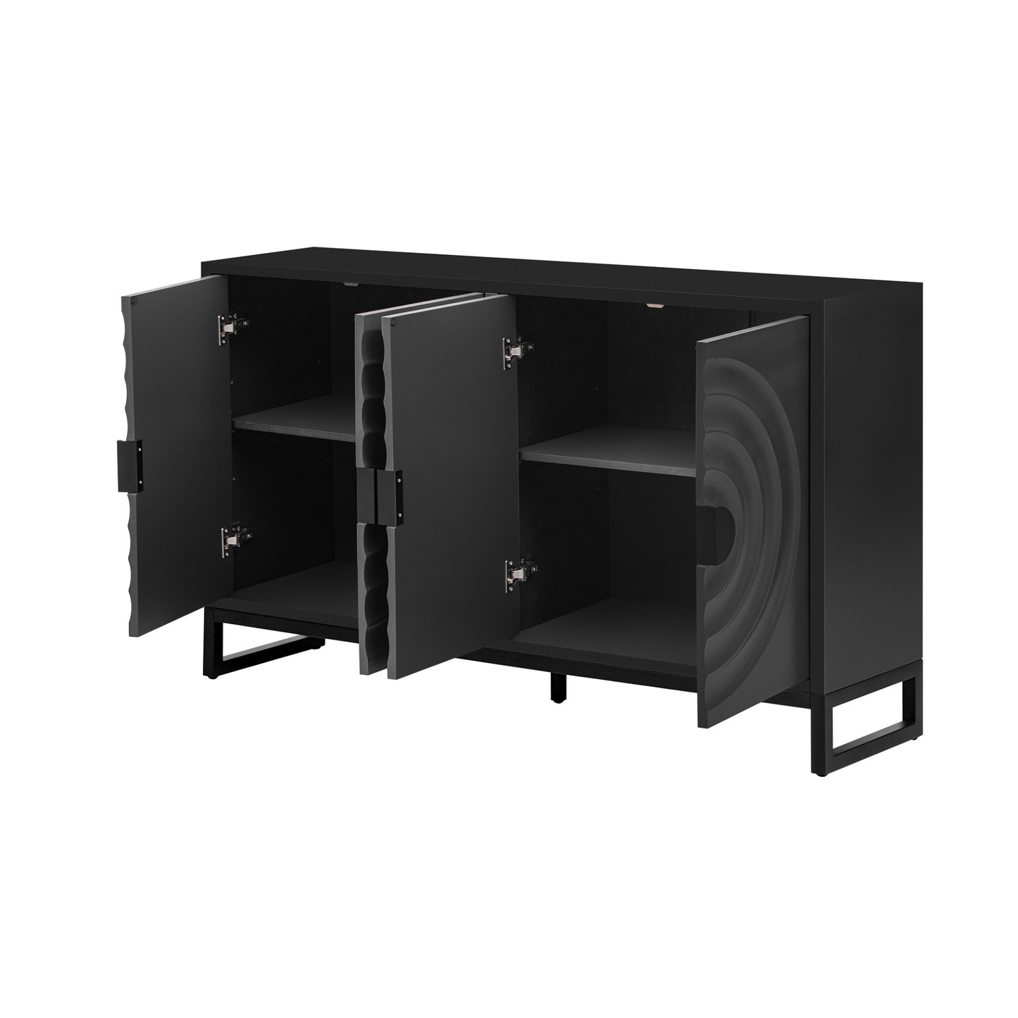 Storage Cabinet Sideboard Wooden Cabinet with Stunning Water Wave Door Design, Rubberwood Veneer and Adjustable Shelves,Suitable for Living Rooms, Entrance and Study Rooms