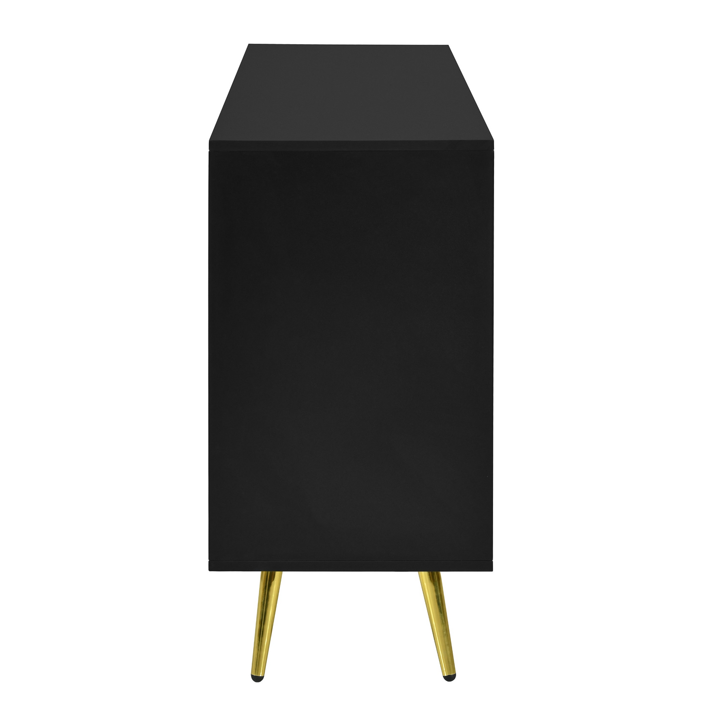 Modern Sideboard with Geometric Line Design, Conical Metal Legs, and Central Drawers for Stylish Storage, Suitable for Study, Entryway and Living Room