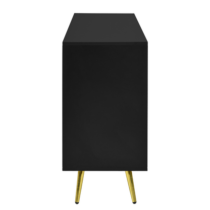 Modern Sideboard with Geometric Line Design, Conical Metal Legs, and Central Drawers for Stylish Storage, Suitable for Study, Entryway and Living Room