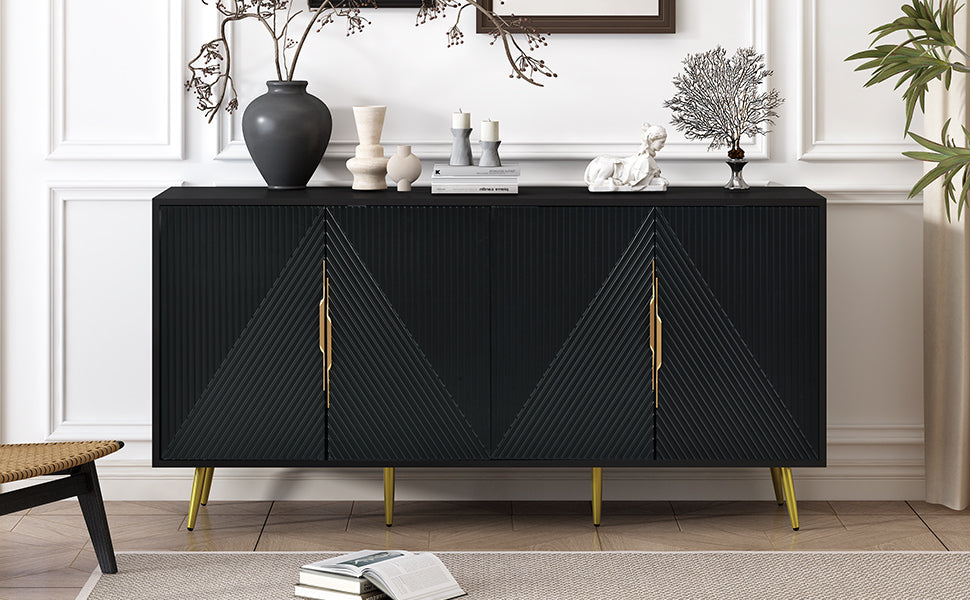 Stylish Sideboard with Wave Geometric Design, Conical Legs, Adjustable, Suitable for Study, Entryway and Living Room