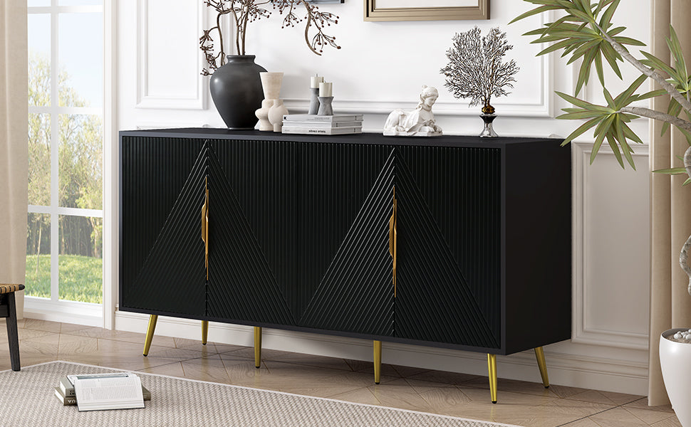 Stylish Sideboard with Wave Geometric Design, Conical Legs, Adjustable, Suitable for Study, Entryway and Living Room