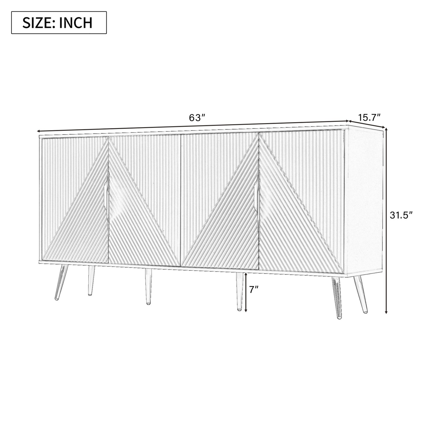 Stylish Sideboard with Wave Geometric Design, Conical Legs, Adjustable, Suitable for Study, Entryway and Living Room