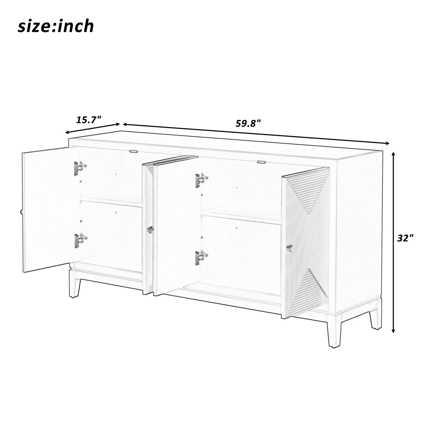 Sleek Storage Cabinet Sideboard Buffet with Vertical Line Design,Suitable for Study,Entrance and Living Room