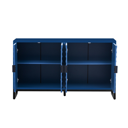 Storage Cabinet Sideboard Wooden Cabinet with Stunning Water Wave Door Design, Rubberwood Veneer and Adjustable Shelves,Suitable for Living Rooms, Entrance and Study Rooms
