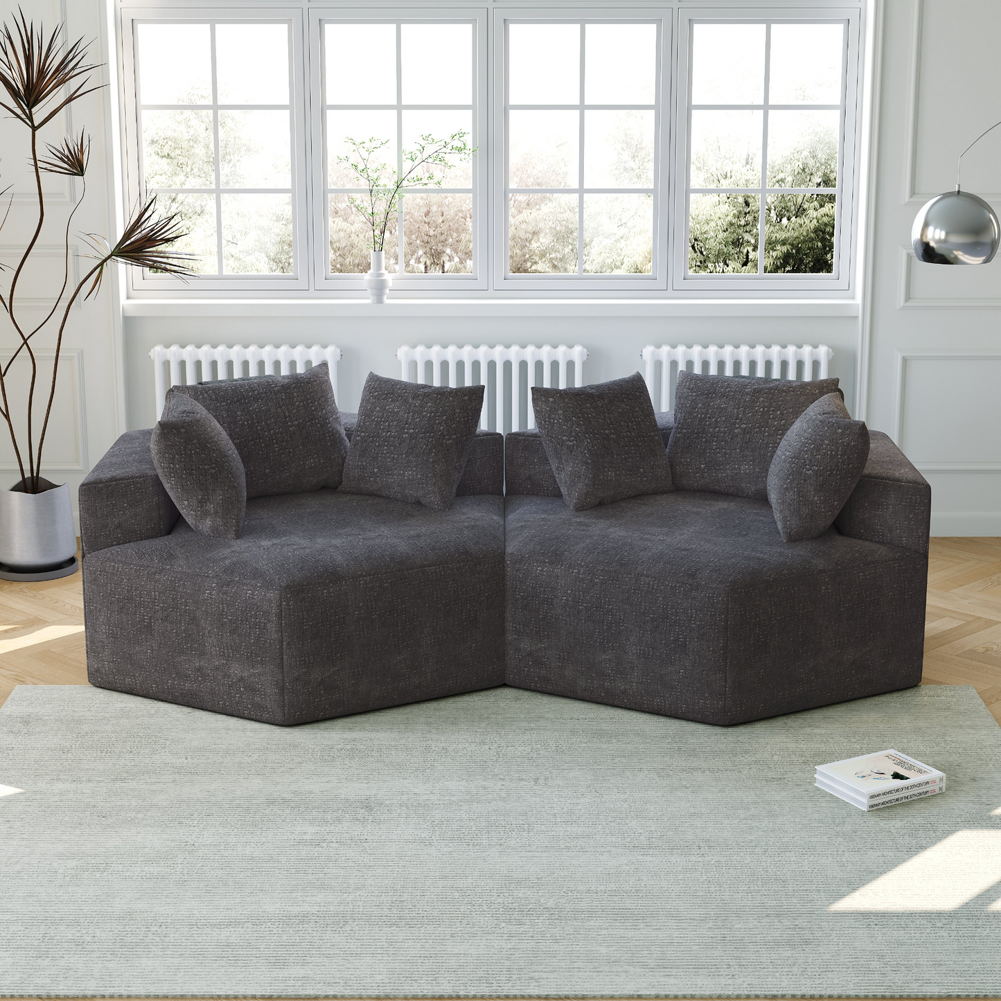 54''L Chenille Sponge single sofa,No Assembly Required,Fluffy Modern Sleeper Chair for Living room, Bedroom, Lounge and Projection Room