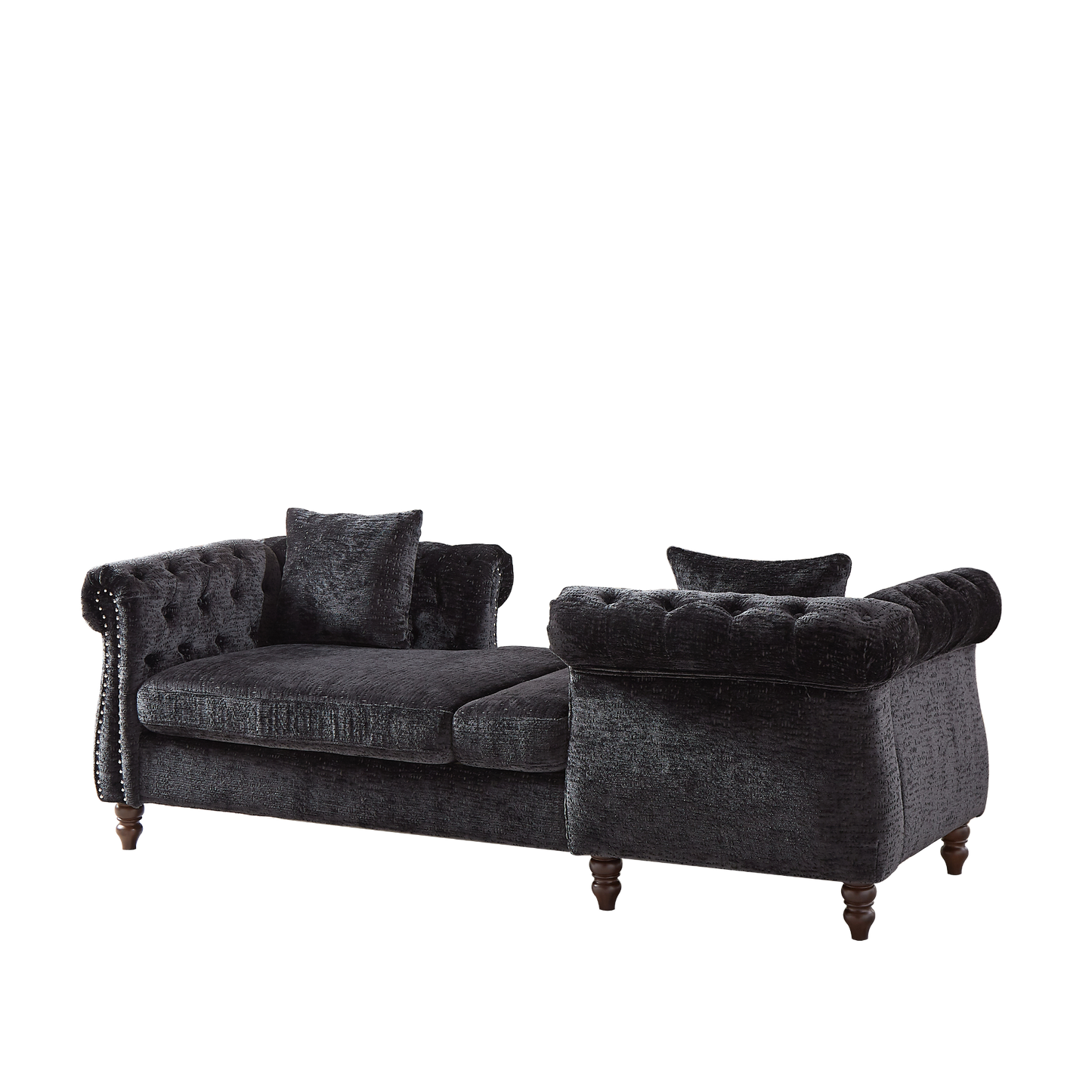 81-inch Chenille Face-to-face Chaise Lounge with Two Pillows,Nailhead trim,Button Tufted Design and Rolled Arms for Lounge, Living room and Office