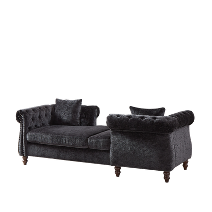 81-inch Chenille Face-to-face Chaise Lounge with Two Pillows,Nailhead trim,Button Tufted Design and Rolled Arms for Lounge, Living room and Office