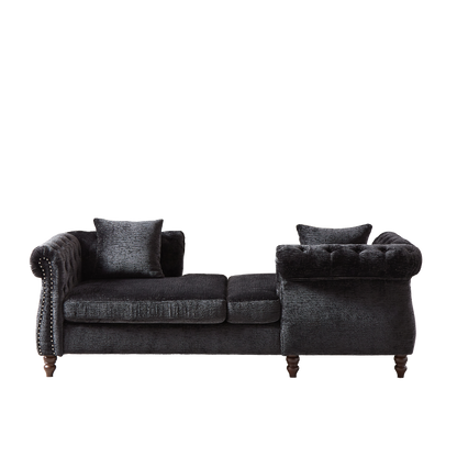 81-inch Chenille Face-to-face Chaise Lounge with Two Pillows,Nailhead trim,Button Tufted Design and Rolled Arms for Lounge, Living room and Office