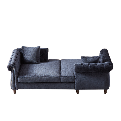 81-inch Chenille Face-to-face Chaise Lounge with Two Pillows,Nailhead trim,Button Tufted Design and Rolled Arms for Lounge, Living room and Office