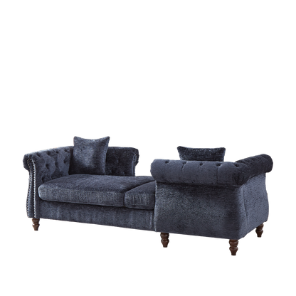 81-inch Chenille Face-to-face Chaise Lounge with Two Pillows,Nailhead trim,Button Tufted Design and Rolled Arms for Lounge, Living room and Office