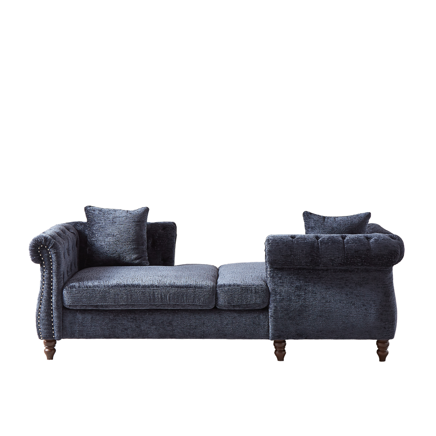 81-inch Chenille Face-to-face Chaise Lounge with Two Pillows,Nailhead trim,Button Tufted Design and Rolled Arms for Lounge, Living room and Office