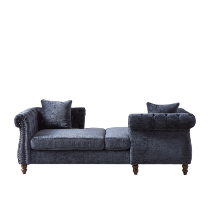 81-inch Chenille Face-to-face Chaise Lounge with Two Pillows,Nailhead trim,Button Tufted Design and Rolled Arms for Lounge, Living room and Office