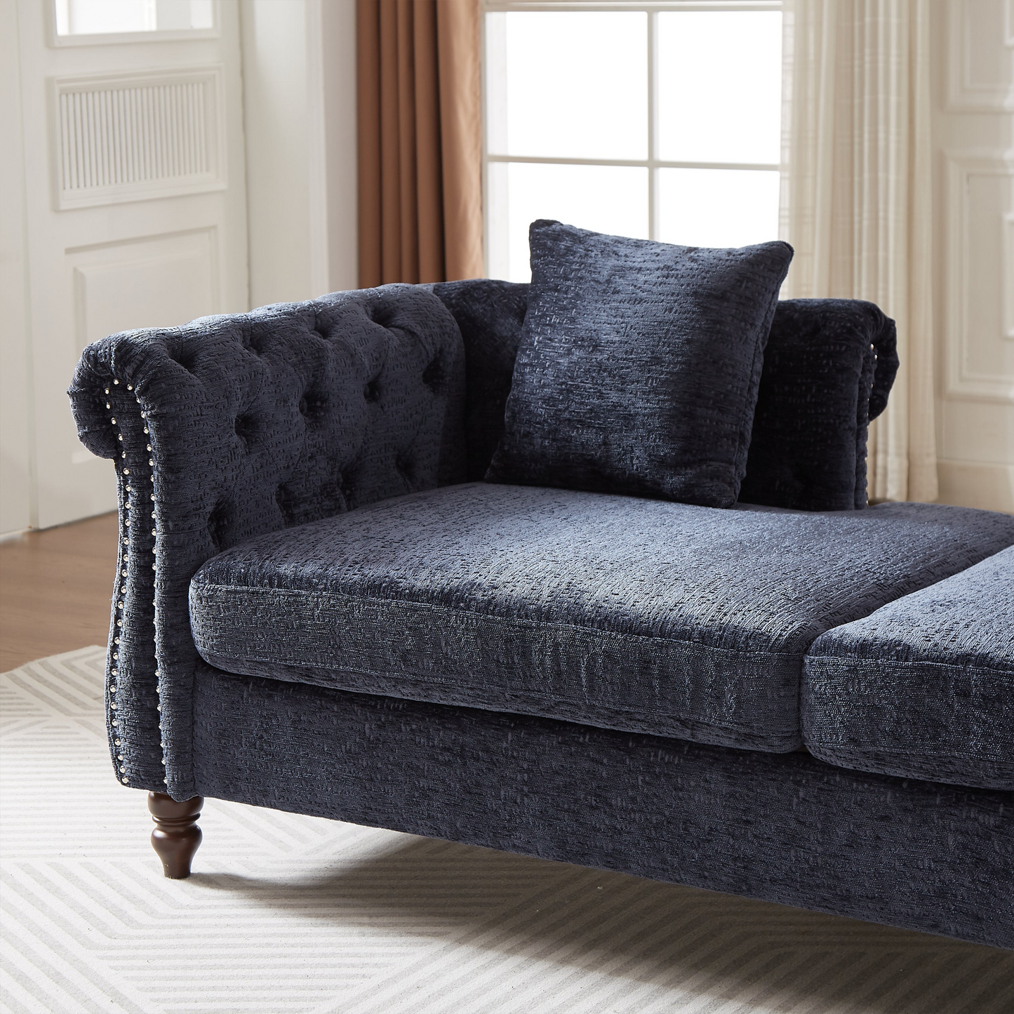 81-inch Chenille Face-to-face Chaise Lounge with Two Pillows,Nailhead trim,Button Tufted Design and Rolled Arms for Lounge, Living room and Office