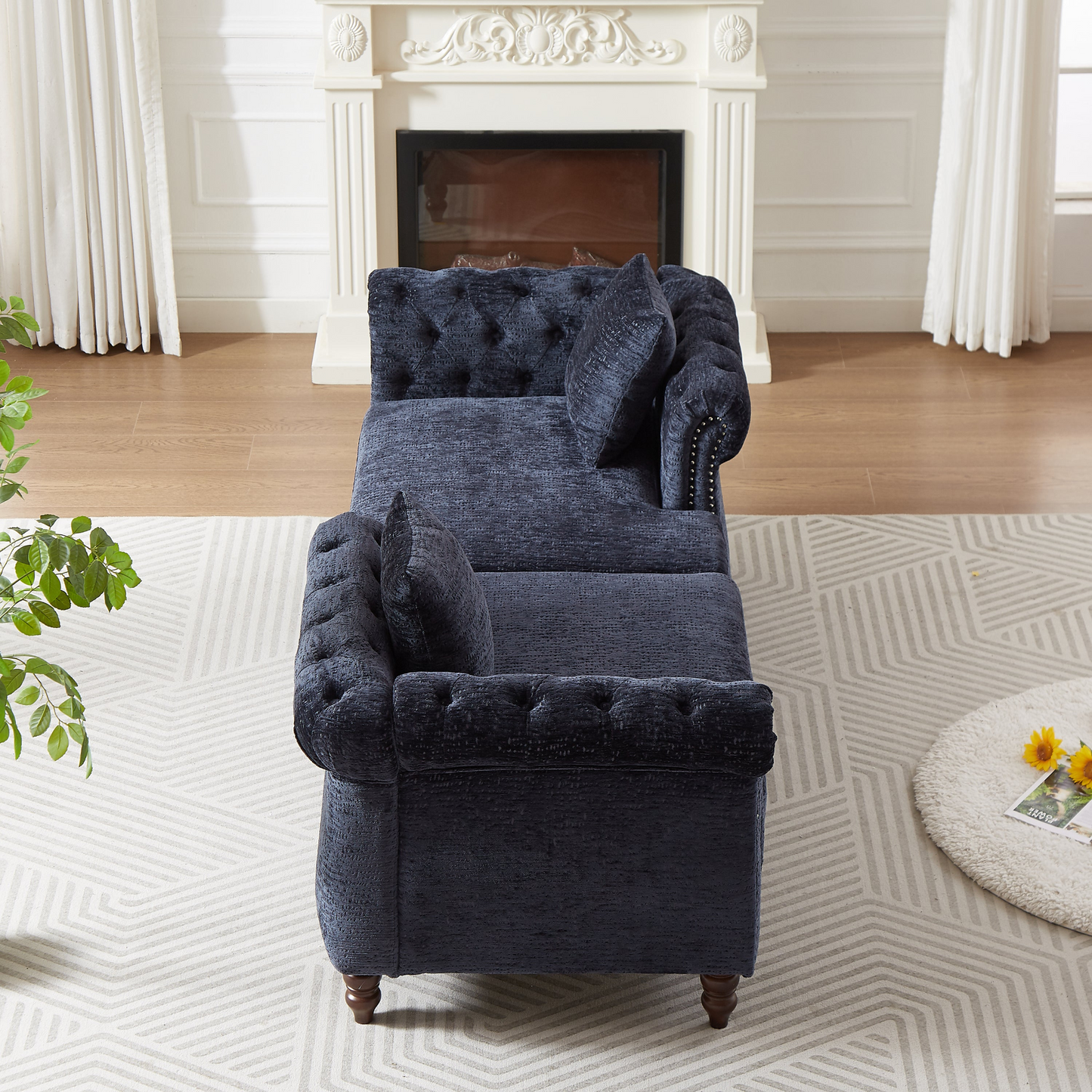 81-inch Chenille Face-to-face Chaise Lounge with Two Pillows,Nailhead trim,Button Tufted Design and Rolled Arms for Lounge, Living room and Office