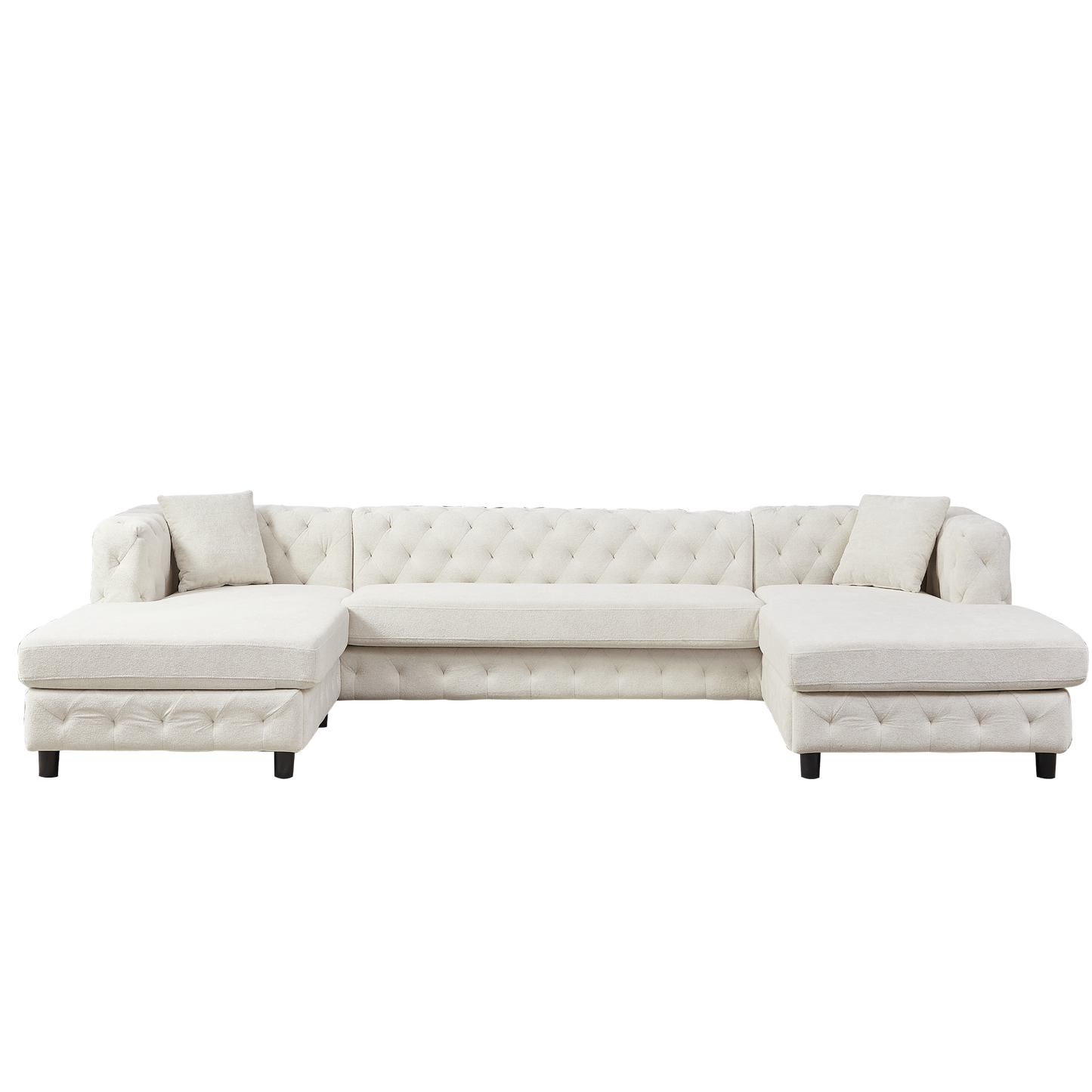 126-inch Modern Style Chenille Three Piece Sofa, Pull Point Design U-shaped Sofa two Chaise Longue Seats, two Pillows and Plastic Feet, Suitable for Living room, Bedroom, Lounge and Projection Room