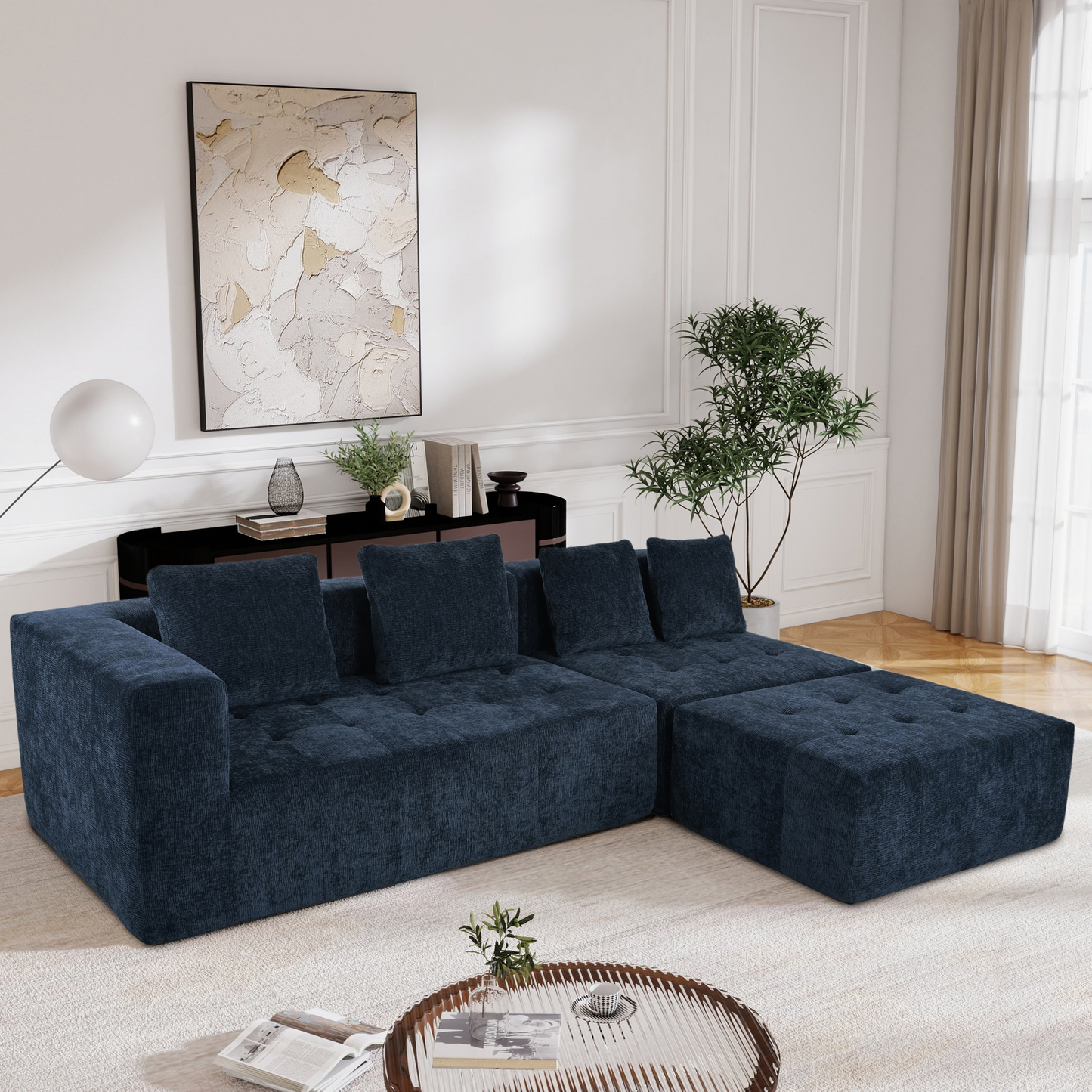 Modern Large Removable Modular Sofa, 3-Piece Set with Free Combination, Includes 4 Cushions, Ideal for Living Room, Bedroom, Apartment