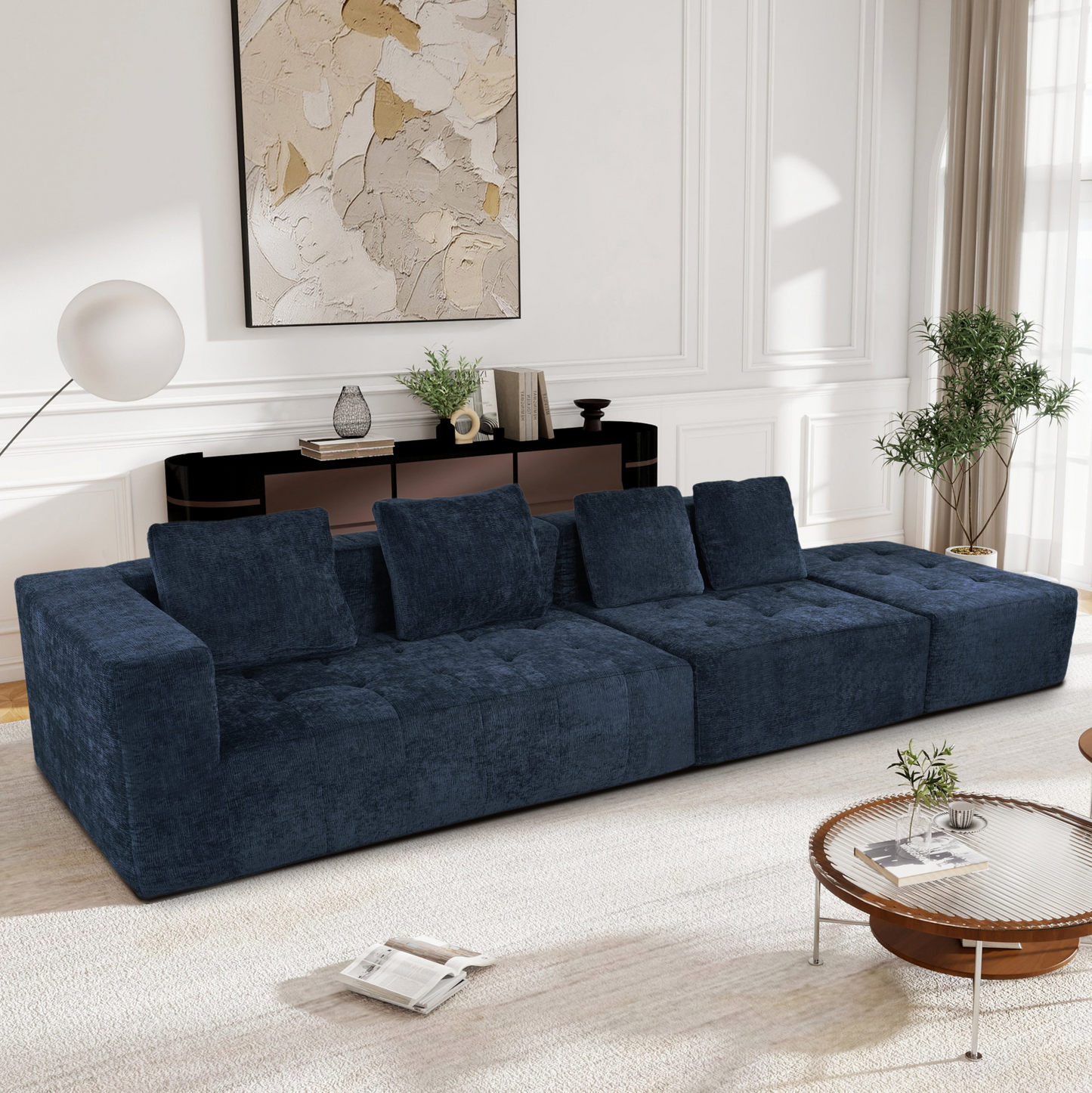Modern Large Removable Modular Sofa, 3-Piece Set with Free Combination, Includes 4 Cushions, Ideal for Living Room, Bedroom, Apartment