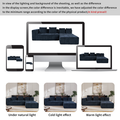 Modern Large Removable Modular Sofa, 3-Piece Set with Free Combination, Includes 4 Cushions, Ideal for Living Room, Bedroom, Apartment