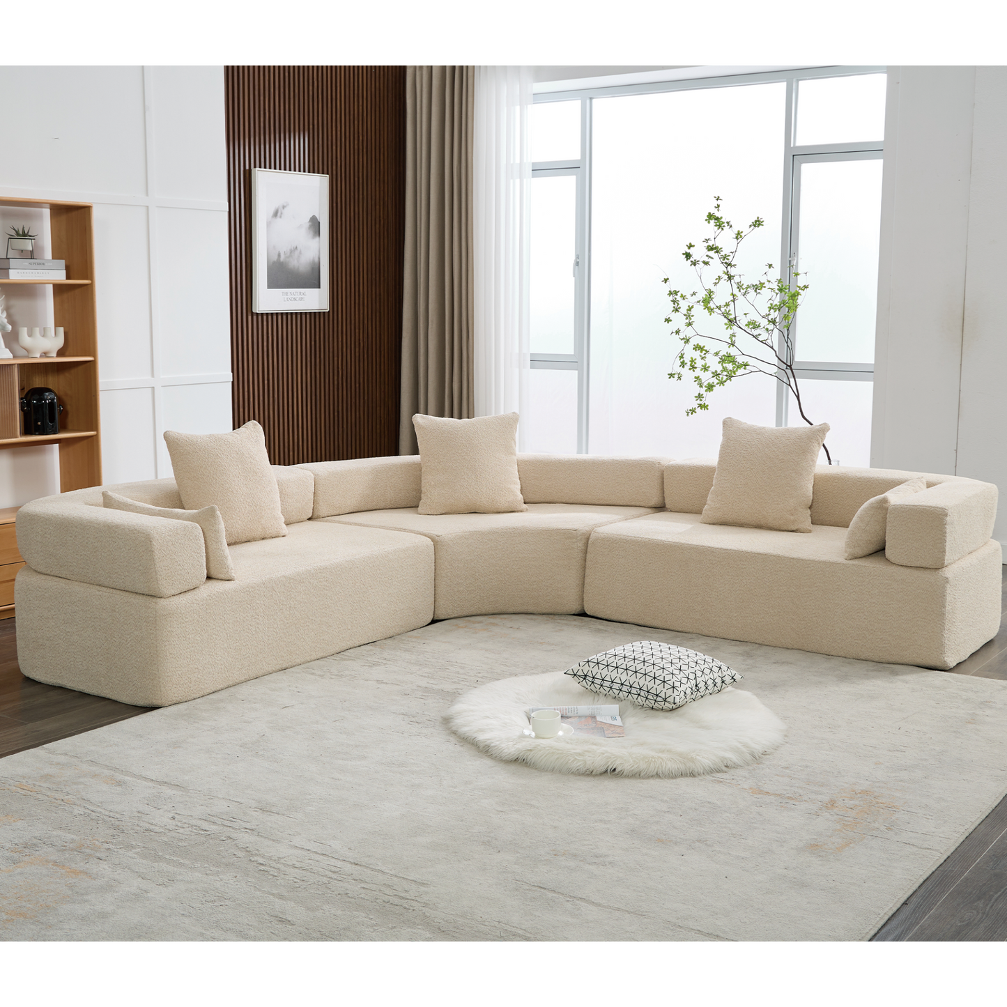 Oversized Combination Sofa,Curved Sofa,Upholstered 4 Seater Couch for Living Room,  Modern Modular 3 Piece Free Combination, Semicircular Modular  Sofa ,  Boucle, Khaki