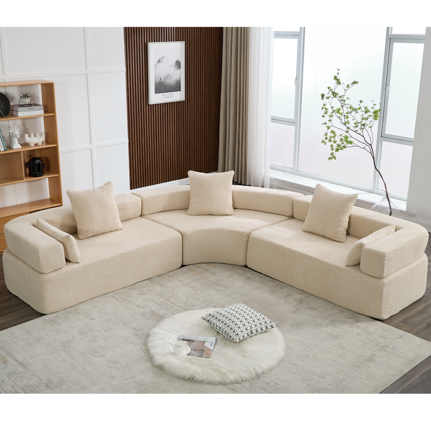 Oversized Combination Sofa,Curved Sofa,Upholstered 4 Seater Couch for Living Room,  Modern Modular 3 Piece Free Combination, Semicircular Modular  Sofa ,  Boucle, Khaki