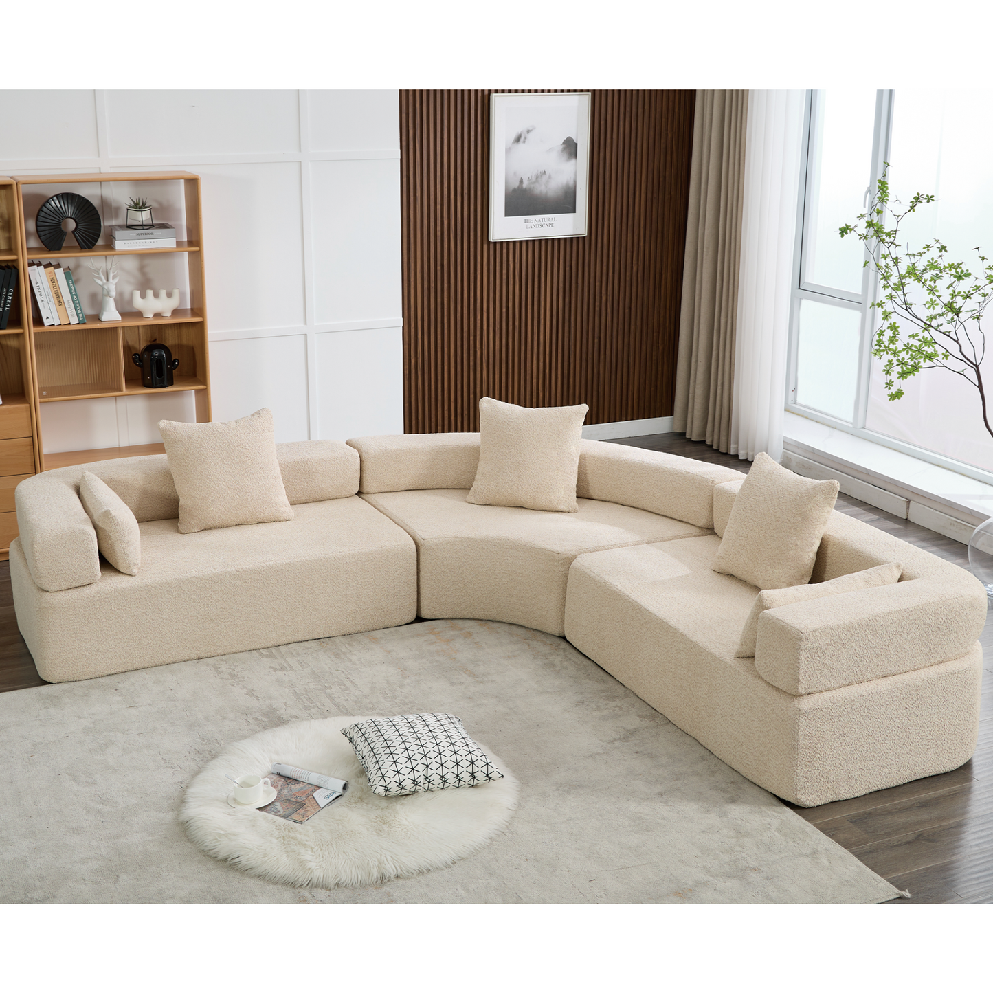 Oversized Combination Sofa,Curved Sofa,Upholstered 4 Seater Couch for Living Room,  Modern Modular 3 Piece Free Combination, Semicircular Modular  Sofa ,  Boucle, Khaki