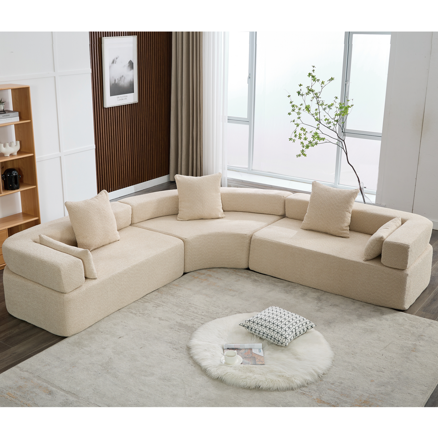 Oversized Combination Sofa,Curved Sofa,Upholstered 4 Seater Couch for Living Room,  Modern Modular 3 Piece Free Combination, Semicircular Modular  Sofa ,  Boucle, Khaki