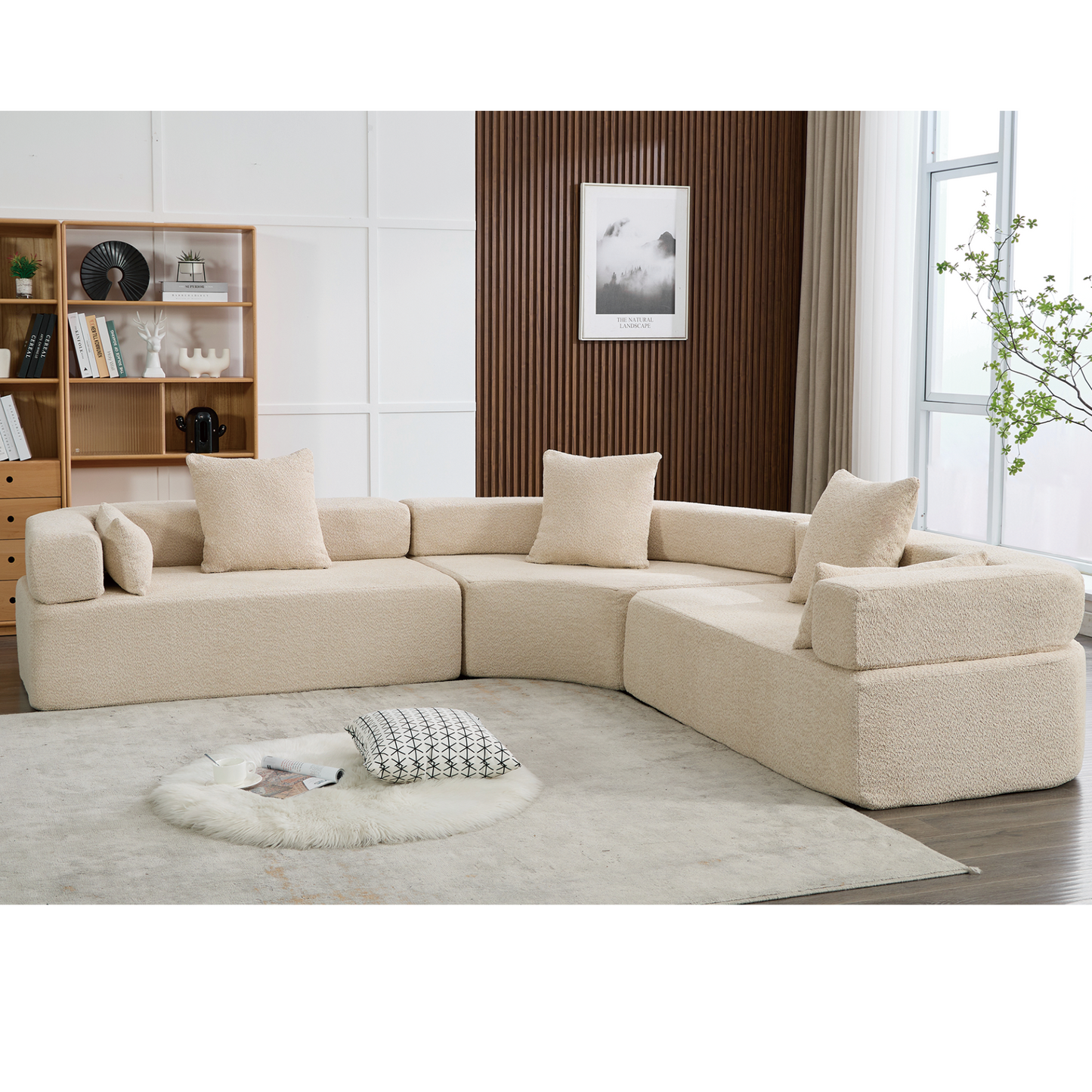 Oversized Combination Sofa,Curved Sofa,Upholstered 4 Seater Couch for Living Room,  Modern Modular 3 Piece Free Combination, Semicircular Modular  Sofa ,  Boucle, Khaki